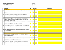 Internal Control Assessment Agency: Section 11: Fixed Assets Bus Area: Fiscal Year