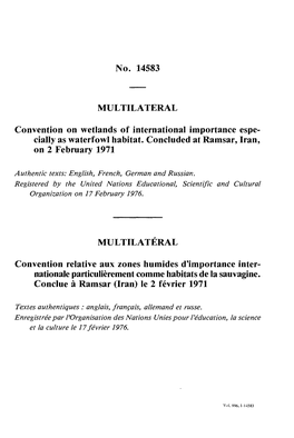 No. 14583 MULTILATERAL Convention on Wetlands Of