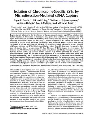 Isolation of Chromosome-Specific Ests by Microdissection-Mediated Cdna Capture Edgardo Gracia, 1-3 Michael E