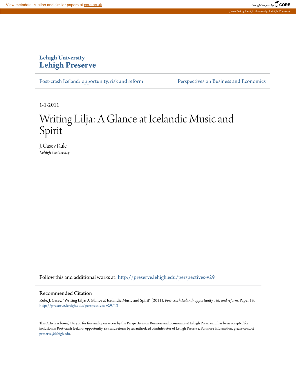 Writing Lilja: a Glance at Icelandic Music and Spirit J