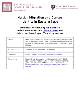Haitian Migration and Danced Identity in Eastern Cuba