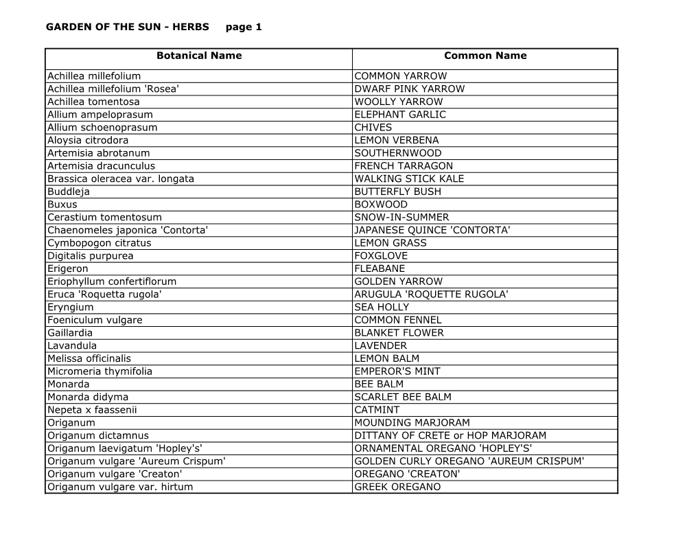 GARDEN of the SUN - HERBS Page 1