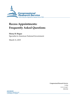 Recess Appointments: Frequently Asked Questions