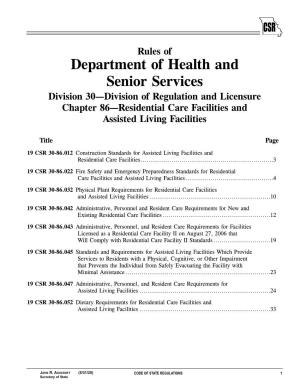 Rules of Department of Health and Senior Services Division 30—Division of Regulation And