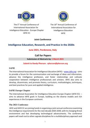 Intelligence Education, Research, and Practice in the 2020S Call for Papers
