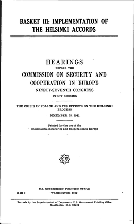 Implementation of the Helsinki Accords Hearings