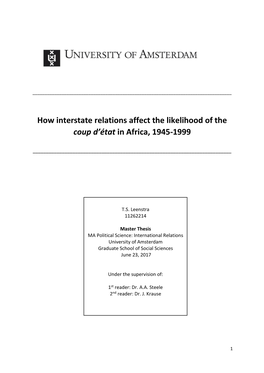 How Interstate Relations Affect the Likelihood of the Coup D'état in Africa