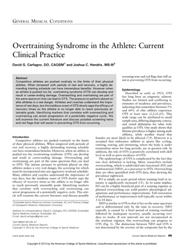 Overtraining Syndrome in the Athlete: Current Clinical Practice