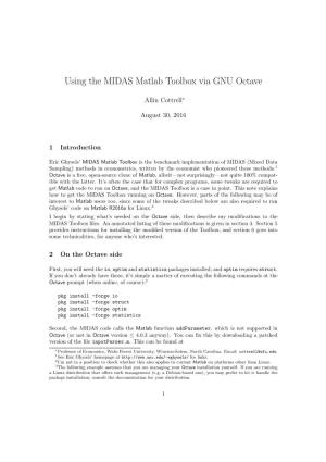 Using the MIDAS Matlab Toolbox Via GNU Octave