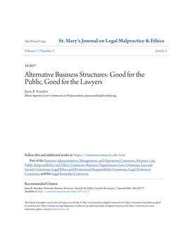 Alternative Business Structures: Good for the Public, Good for the Lawyers Jayne R
