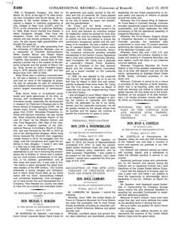 CONGRESSIONAL RECORD— Extensions of Remarks E480 HON