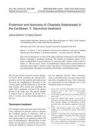 Endemism and Taxonomy of Chaptalia (Asteraceae) in the Caribbean. II