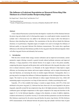 The Influence of Lubricant Degradation on Measured Piston Ring Film Thickness in a Fired Gasoline Reciprocating Engine