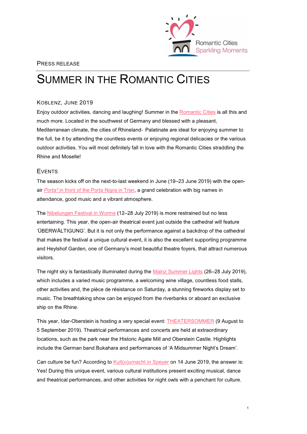 Summer in the Romantic Cities
