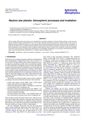 Neutron Star Planets: Atmospheric Processes and Irradiation A