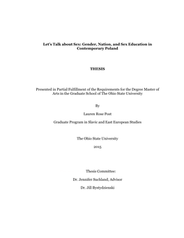 Gender, Nation, and Sex Education in Contemporary Poland THESIS