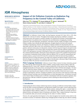 Impact of Air Pollution Controls on Radiation Fog Frequency in the Central Valley of California