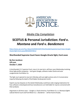 SCOTUS & Personal Jurisdiction: Ford V. Montana and Ford V. Bandemere
