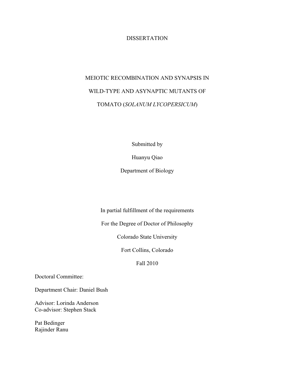 Dissertation Meiotic Recombination and Synapsis