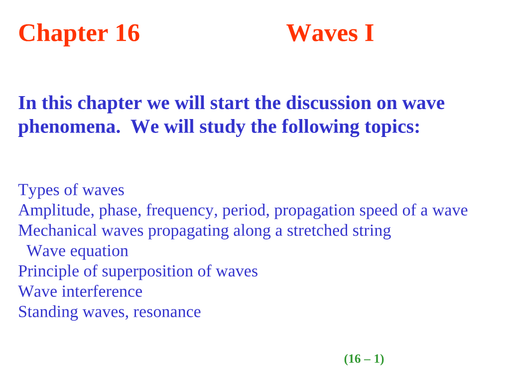 Chapter 16 Waves I