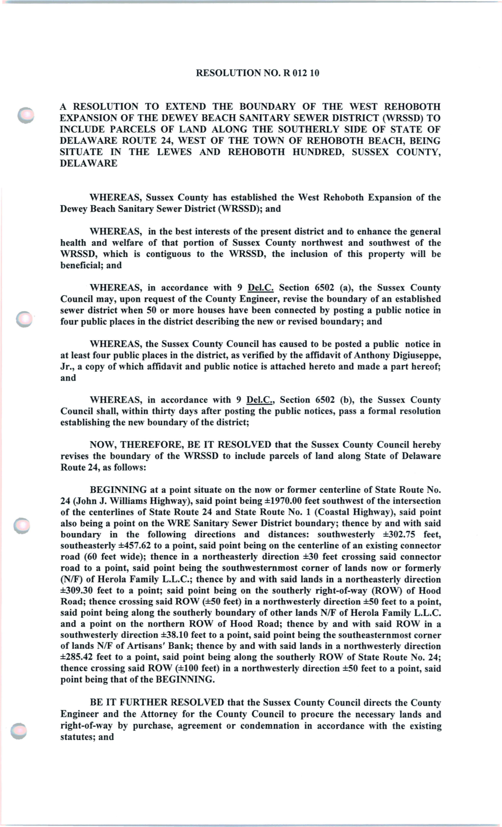 Resolution No. R 012 10 a Resolution to Extend The