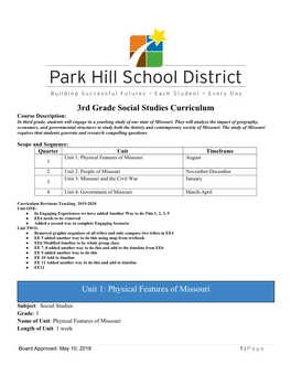 3Rd Grade Social Studies Curriculum Course Description: in Third Grade, Students Will Engage in a Yearlong Study of Our State of Missouri