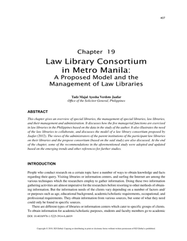 Law Library Consortium in Metro Manila: a Proposed Model and the Management of Law Libraries