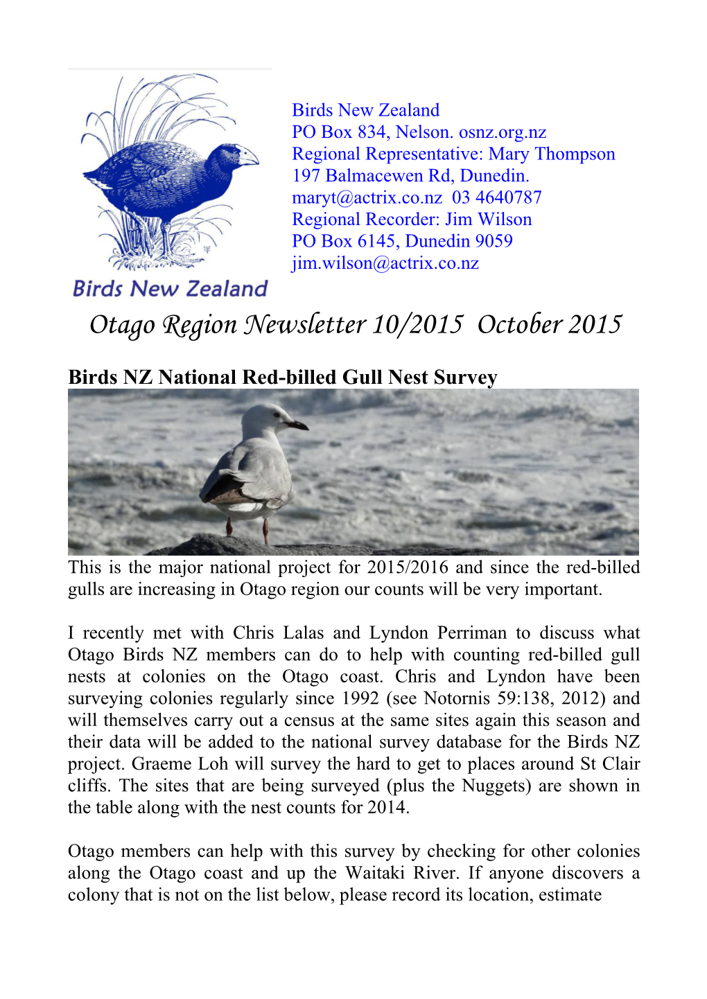 Otago Region Newsletter 10/2015 October 2015