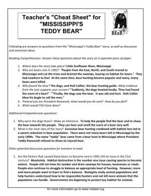 “Cheat Sheet” for the Story of the Teddy
