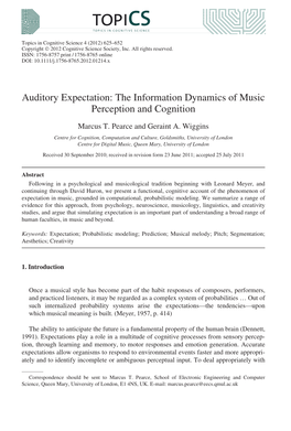 Auditory Expectation: the Information Dynamics of Music Perception and Cognition