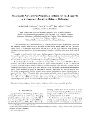 Sustainable Agricultural Production Systems for Food Security in a Changing Climate in Batanes, Philippines
