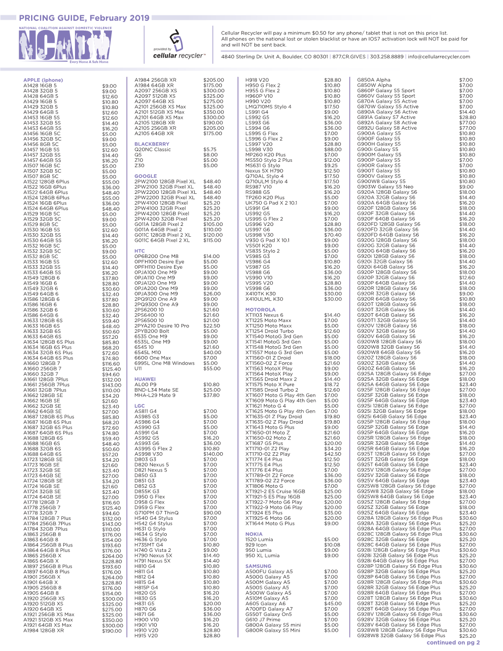 PRICING GUIDE, February 2019