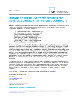 Change to the Delivery Procedures for Several Currency Pair Futures Contracts