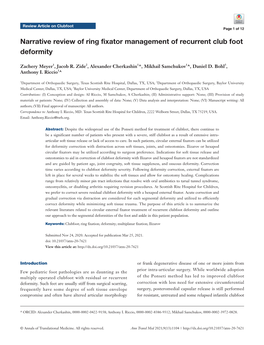 Narrative Review of Ring Fixator Management of Recurrent Club Foot Deformity