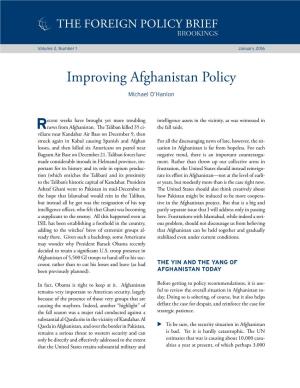 Improving Afghanistan Policy Michael O’Hanlon