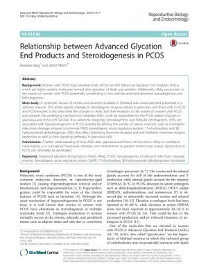 Relationship Between Advanced Glycation End Products and Steroidogenesis in PCOS Deepika Garg1 and Zaher Merhi2*