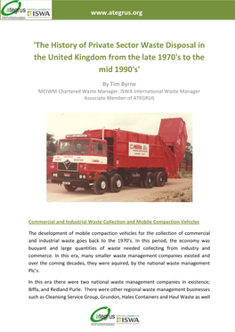 'The History of Private Sector Waste Disposal in the United Kingdom from the Late 1970'S to The