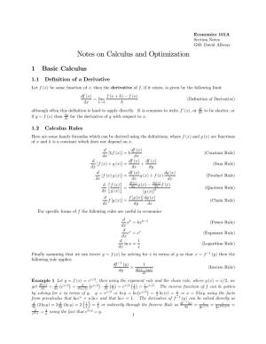 Notes on Calculus and Optimization