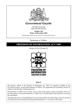 Government Gazette of the STATE of NEW SOUTH WALES Number 168 Friday, 30 December 2005 Published Under Authority by Government Advertising and Information