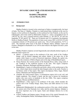 DYNAMIC GROUND WATER RESOURCES of MADHYA PRADESH (As on March, 2011)