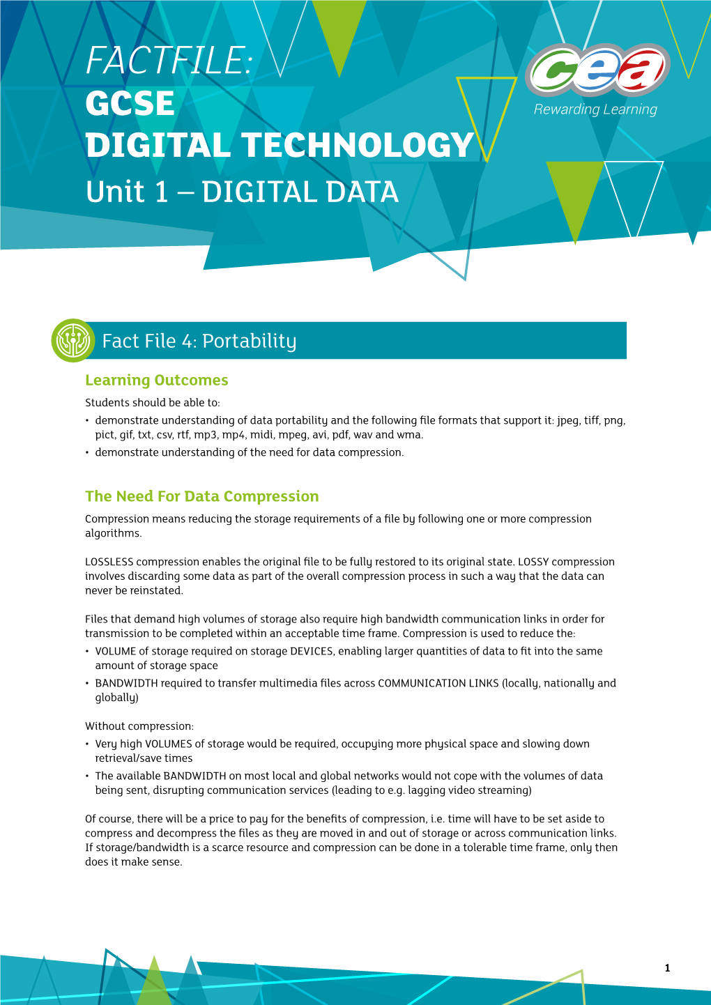 FACTFILE: GCSE DIGITAL TECHNOLOGY Unit 1 – DIGITAL DATA