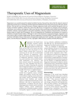Therapeutic Uses of Magnesium MARY P