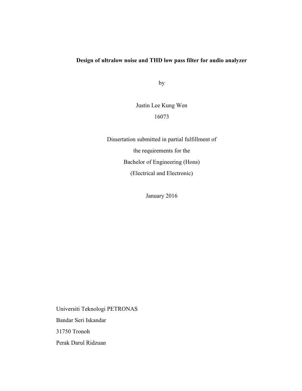 Design of Ultralow Noise and THD Low Pass Filter for Audio Analyzer By