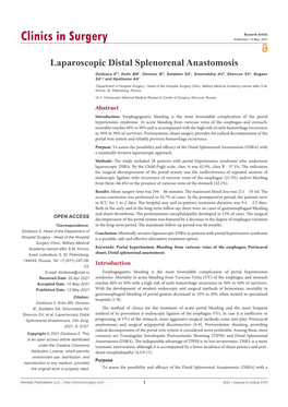 Laparoscopic Distal Splenorenal Anastomosis