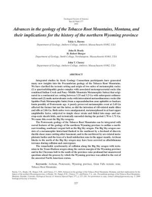 Advances in the Geology of the Tobacco Root Mountains, Montana, and Their Implications for the History of the Northern Wyoming Province