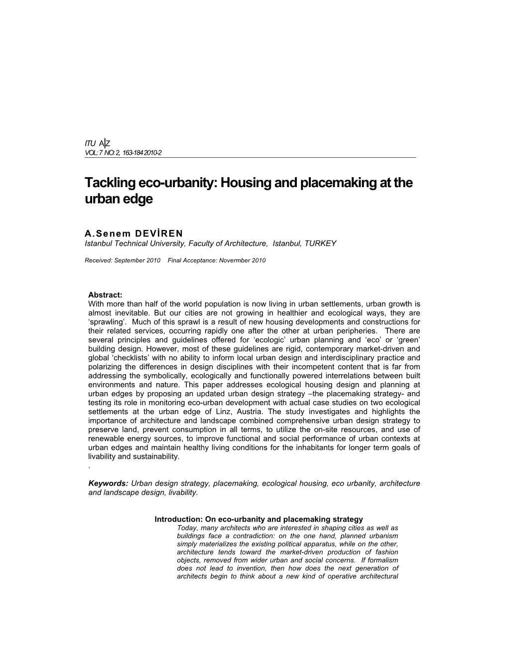 Tackling Eco-Urbanity: Housing and Placemaking at the Urban Edge