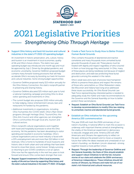 2021 Legislative Priorities Strengthening Ohio Through Heritage