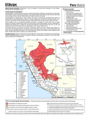 Peru Malaria General Malaria Information: Predominantly P