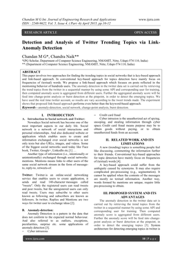 Detection and Analysis of Twitter Trending Topics Via Link- Anomaly Detection