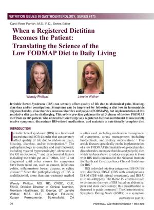 Translating the Science of the Low FODMAP Diet to Daily Living